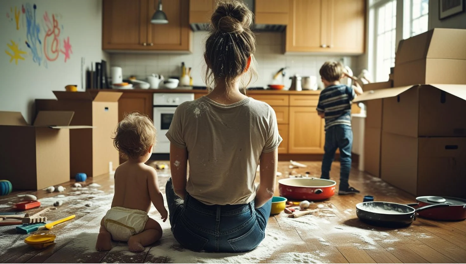 AI generated image shows a stressed mother in the moment she needs grace not guilt.